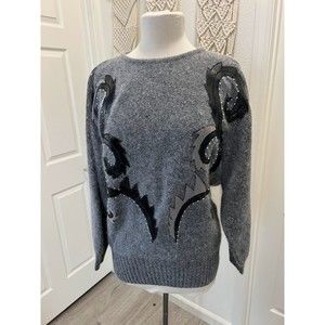 Vintage Womens Silk Blend Gray and Black Sweater